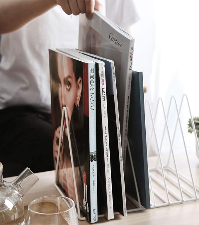 Sooyee 2 Pack 9 Slot White Magazine Holder,Desktop File Sorter Organizer Triangle Bookshelf Decor Home Office