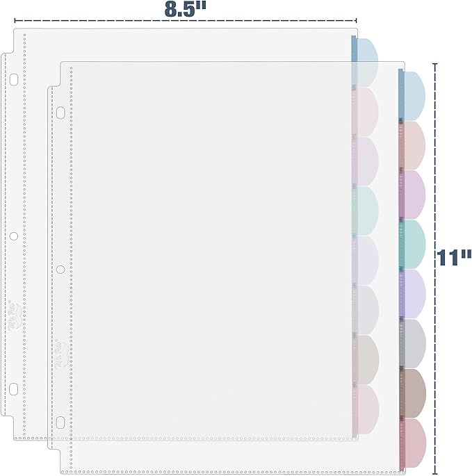 Mr. Pen- Clear Sheet Protectors with Tabs, 8 Tabs, 2 Sets, Clear Plastic Dividers for 3 Ring Binder, Insertable Index Page Divider Multicolor Tabs