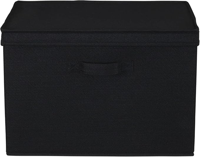 Household Essentials Wide Fabric Storage Bins with Lids, Black, Set of 2