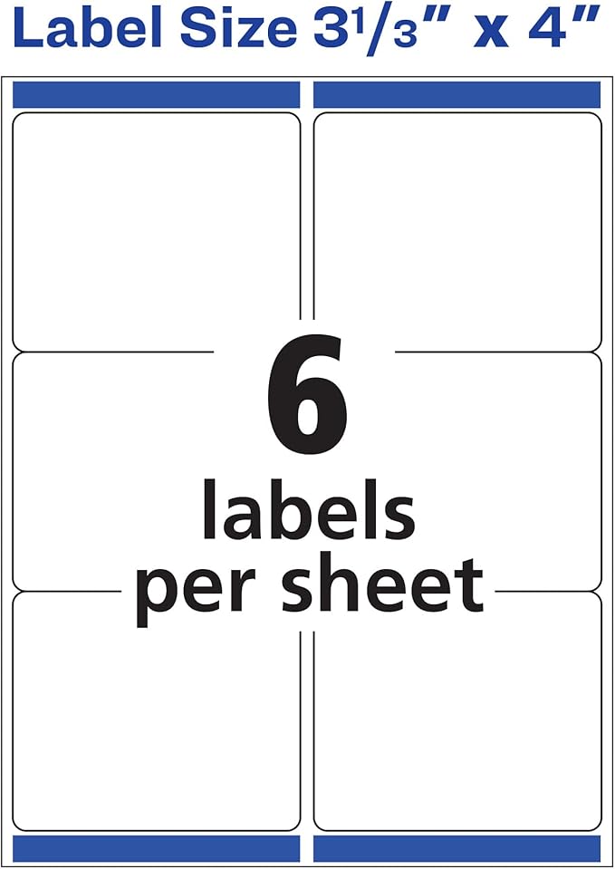 Avery Printable Shipping Labels, Sure Feed Technology, 3-1/3" x 4", White, Laser/Inkjet Printable, 60 Blank Mailing Labels per Pack, 300 Total (5 Packs of 15264)