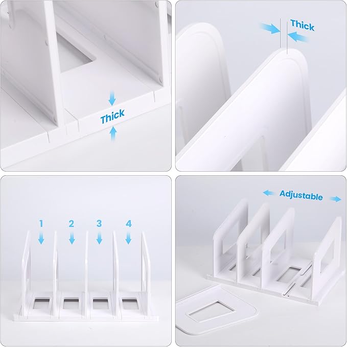 File Organizer, Acrylic Folder Organizer File Sorter, Plastic Vertical Dividers for Magazine Mail Letter Paper, Desktop Organizers for Office, Classroom & Home(4 Sections, 2 Pack), White