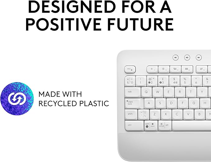 Logitech Signature K650 Comfort Full-Size Wireless Keyboard with Wrist Rest, BLE Bluetooth or Logi Bolt USB Receiver, Deep-Cushioned Keys, Numpad, Compatible with Most OS/PC/Window/Mac - Off White