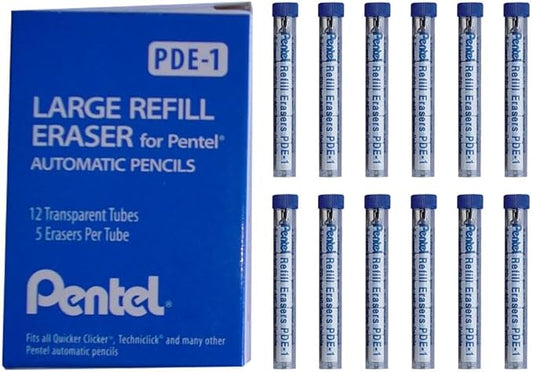 Pentel Refill Eraser for AL, Ax and PD Series Pencils 5 Pcs/Tube, Box of 12 (PDE-1)