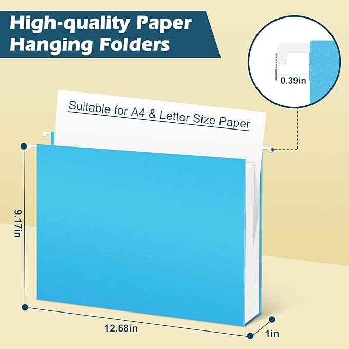 V-Opitos 96 Pack 1 Inch Expansion Hanging File Folders, Letter Size Hanging Folders with 1/5-Cut Adjustable Tab, Extra Capacity Hanging File Folders, Ideal School Classroom, Office Supplies