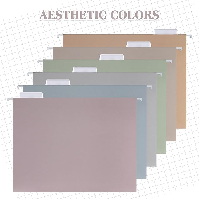 12 Pack Decorative Hanging File Folders, Letter Size with Tab, 6 Color Assorted for Filing Cabinet Office Supplies(Classic Color)