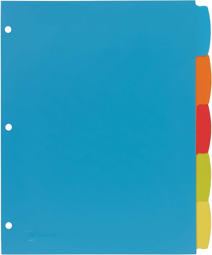 Avery Big Tab Write & Erase Durable Plastic Dividers, 5-Tab Set, Multicolor Brights, 3 Sets (21212) (Pack of 8)