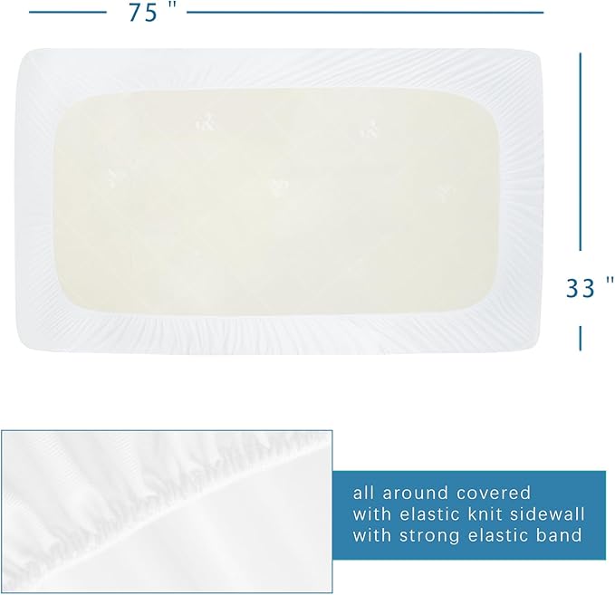 RV Bunk/Daybed/Cot Mattress Protector Cover 75x33 inch for Narrow Twin Camper Bed, 100% Waterproof & Absorbent and Noiseless Mattress Pad Protector, Machine Washable