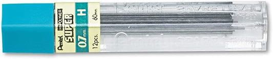 Pentel 50H Super Hi-Polymer Lead Refills, 0.7mm, H, Black, 12/Pack