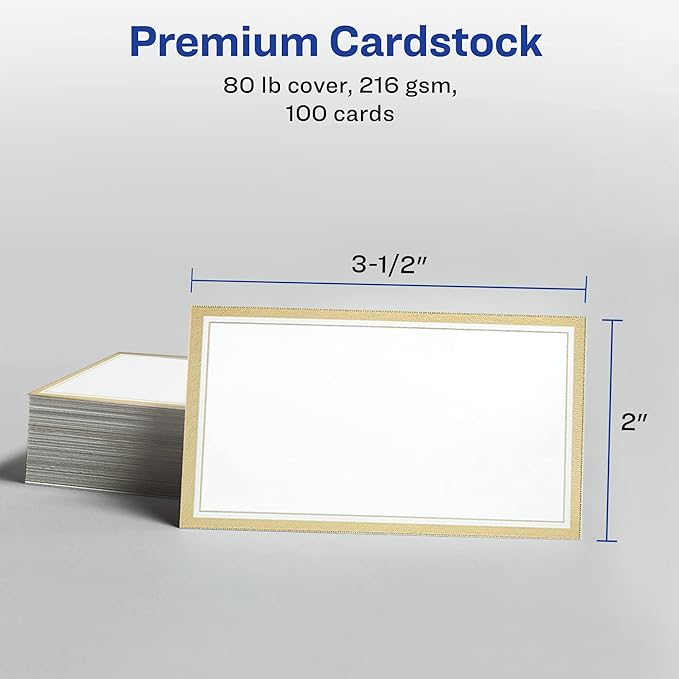 Avery Business Cards, Metallic Gold Borders, 2" x 3.5", 100 Total, Laser/Inkjet Printable Business Cards (3327)