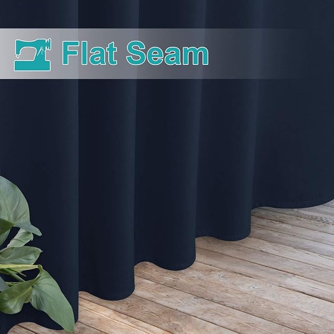 NICETOWN 2 Panels Outdoor Curtainss for Patio Waterproof 84 inch Long, Detachable Tab Top Room Darkening Outdoor Slider Blinds Window Treatment for Shower/Balcony, Navy Blue, 84 inch Wide