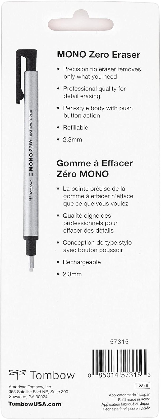 Tombow Mono Zero Eraser and Refill Value Pack, Round 2.3mm. Precision Tip Pen-Style Eraser with Refill, Black & 57317 Mono Zero Eraser Value Pack, Rectangle 2.5 mm. Precision Tip Eraser with Refills