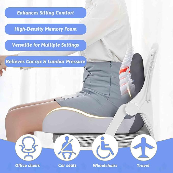 Back and Seat Cushion, Car Seat Cushion, Memory Foam L-Shaped Integrated Car Cushions, Ergonomic Car Cushion for Big People with Back Support (Navy)