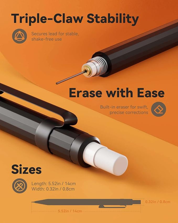 Four Candies Metal Mechanical Pencils 0.5, with #2 Pencil Leads 0.5mm, Eraser Set and Eraser Refills, 19-Count Pack with Case, Back to School Supplies for Writing, Drafting, Drawing (Pack of 2)