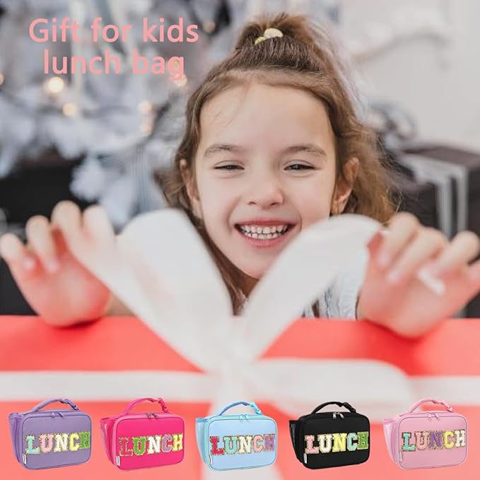 Insulated Lunch Box for School, Thermal Reusable Durable Freezable Lunch Bags for Kids Boys Girls Men Women - Small Soft Cooler Portable Lunch Tote Kit for Work Picnic Travel,Black Alphabet