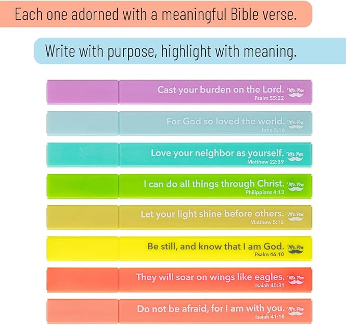 Mr. Pen- Bible Highlighters with Bible Verses, 8 Pack, Tropical Colors, Aesthetic Highlighters, Markers No Bleed Through