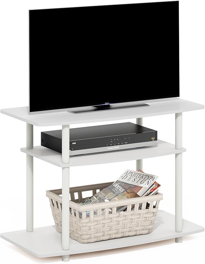 Furinno Turn-N-Tube TV Stand, 3-Tier No Tools Entertainment Center, TV Console for TV up to 32 Inch, for Living Room, Bedroom, White