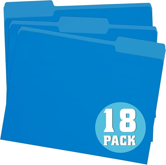 Blue File Folders 8.5 x 11 Inch,1/3 Cut Tab Two Tone Colored File Folders Letter Size,School Business Office Folders for Document-18 Pack
