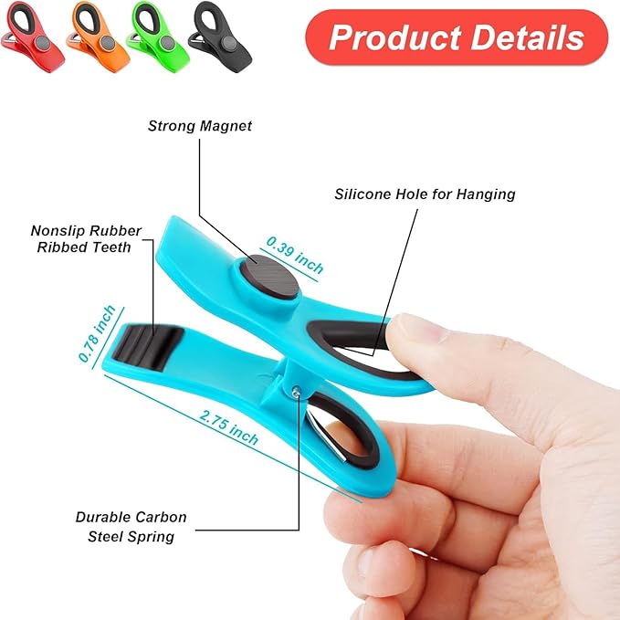 20 Pack Chip Clips, Bag Clips, Paper Clips, Binder Clips, Magnetic Clip for Chips and Other Food Bags, Snack, Office & Kitchen Use, Chip Clip Heavy Duty, Office Paper Clamps