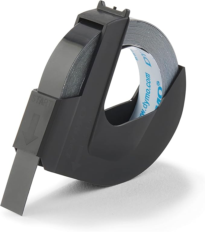 DYMO 3D Plastic Embossing Labels for Embossing Label Makers, White Print on Black, 3/8'' x 9.8', 1-roll Pack (520109)
