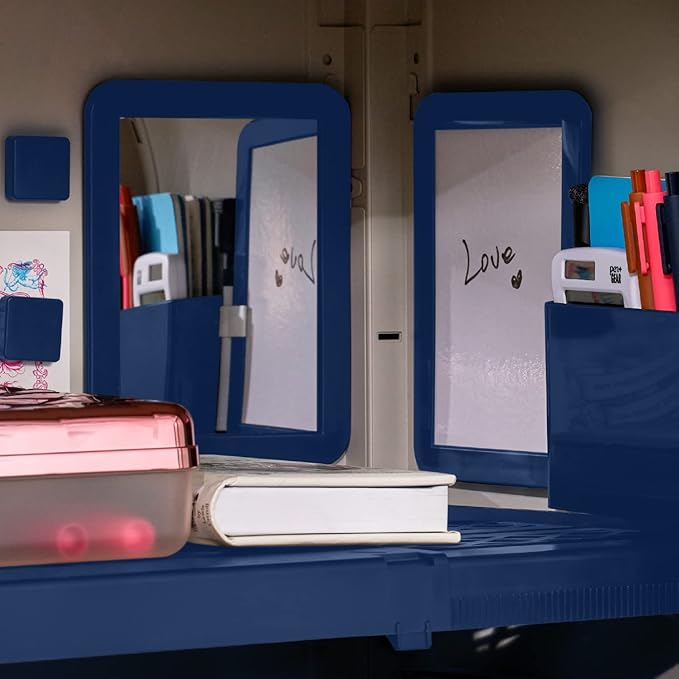 LockerMate 6-Piece Locker Organizer Kit, Includes Mirror, Whiteboard, Storage Cup & Dry Erase Marker, Navy