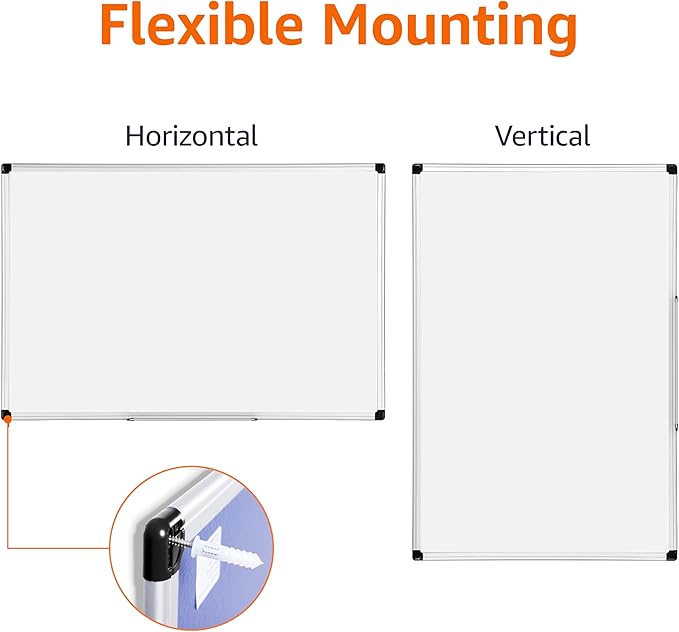 Amazon Basics Magnetic Dry Erase Whiteboard, 36"W x 24"H, Aluminum Frame, Silver/White, Easy to Install and Clean