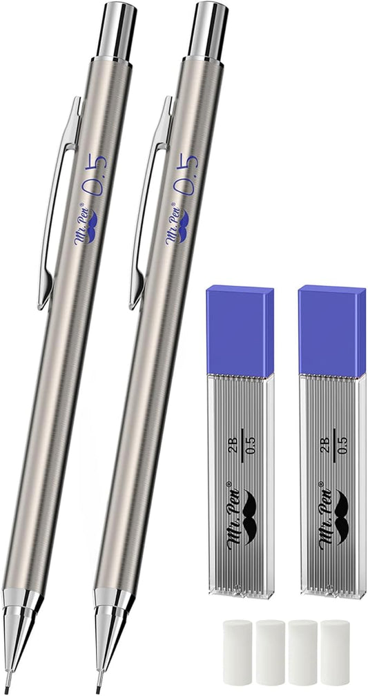 Mr. Pen- Mechanical Pencils 0.5mm, Pack of 2, Metal Mechanical Pencil with Lead and Eraser, Drafting Pencil, Drawing Pencil, 0.5 Mechanical Pencils