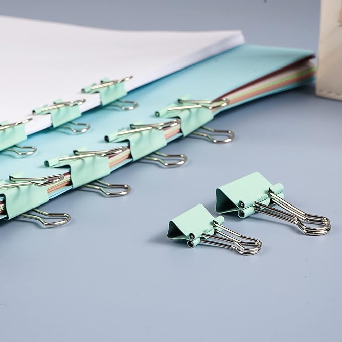 97 PCS Office Supplies for Women, Paper Clips, Binder Clips and Push Pins Set, Paperclips Thumb Tacks School and Home Desk Supplies, Desk Organized (Green)