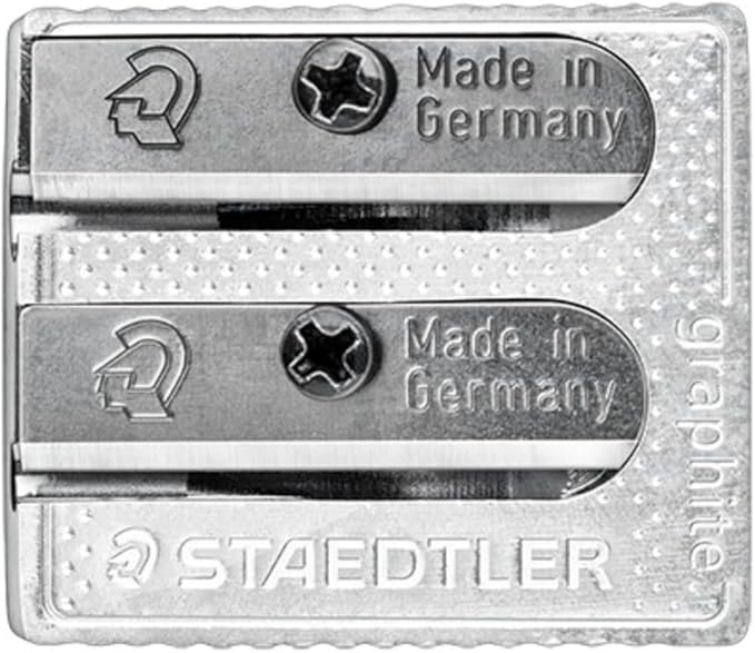 STAEDTLER Metal Double-Hole Pencil Sharpener - Precision 23° & 30° Angles for Standard & Colored Pencils - 3-Point Blade Design for Sharp Lines, 12 Pack
