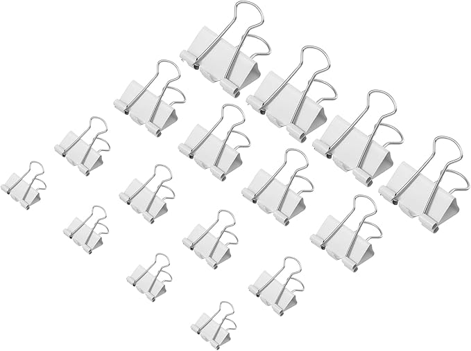 130 Pack White Binder Clips Assorted Sizes, Large Medium Small Mini 4 Sizes Mix, Paper Clamps Metal Paper Clips Set for Office School Home Business Supplies