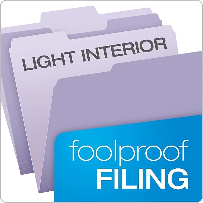 Pendaflex Colored File Folders, 100 Pack, Letter Size (8.5" x 11"), Durable Purple Folders, 3 Tabs for Easy Labeling, Colorful School, Office & Home Document Organization