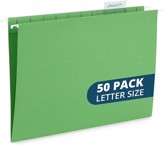 Blue Summit Hanging File Folders, Letter Size, Green, Great for Organizing and Easy File Storage, 50 Per Box