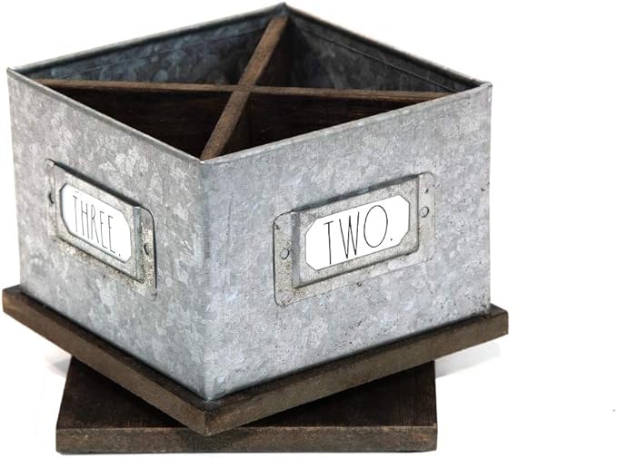 Rae Dunn Rotating Decorative Pencil Cup – Galvanized Steel Desktop Stationary Spinner Holder - 4 Compartment Table Top Organizer for Pens, Office, Home and Art Supplies by Designstyles