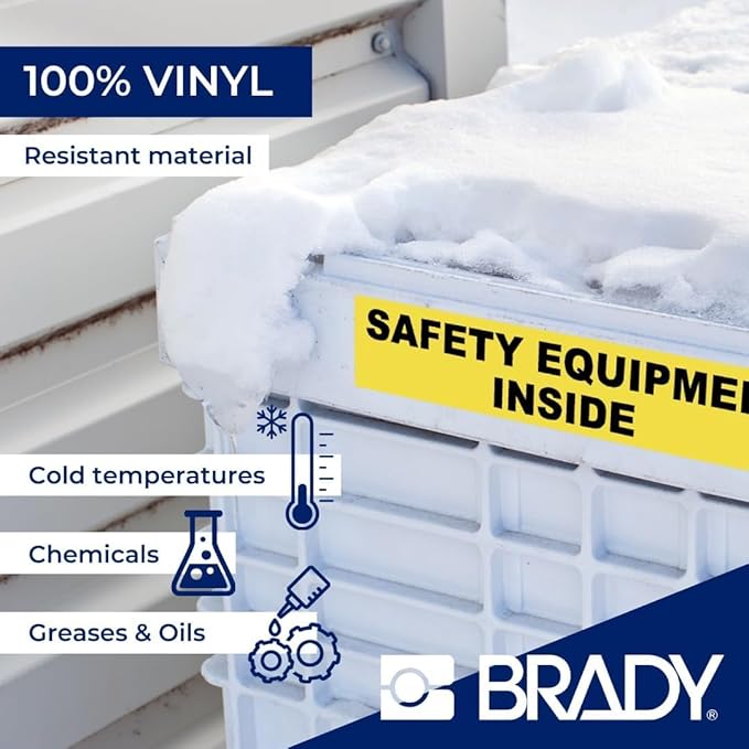 Brady Authentic (M5C-1500-595-WT-BK) All-Weather Vinyl Labels 1.5 in W x 25ft Black on White. for use with BMP51, M510, and M511 Label Printers.