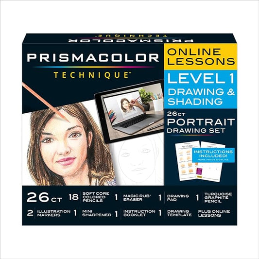 Prismacolor Technique Portrait Drawing Set Level 1 Art Supplies & Digital Art Lessons 26 Count Perfect for Beginner Artists and Professionals