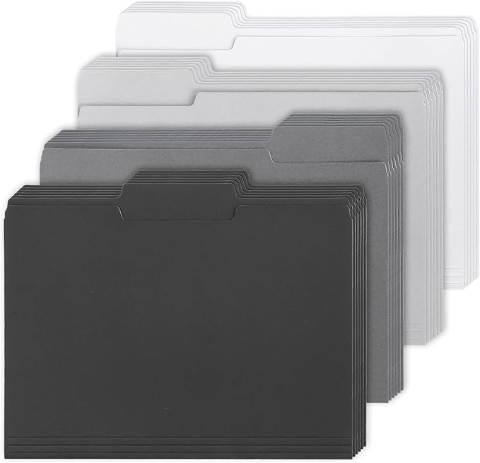 Whaline 24 Pack Ash Grey File Folders Letter Size 4 Colors Gradient Gray Black File Pockets with 1/3 Cut Tab for Home Office Classroom Supplies, 8.9 x 11.6 Inch