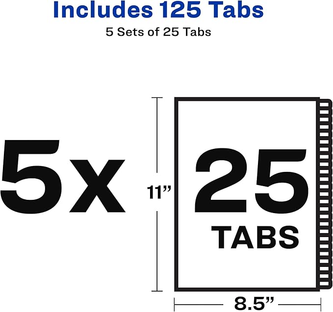 Avery 1-25 Legal Exhibit Dividers for 3 Ring Binders, 25-Tab Sets, Allstate Style, 5 Binder Divider Sets (24761)