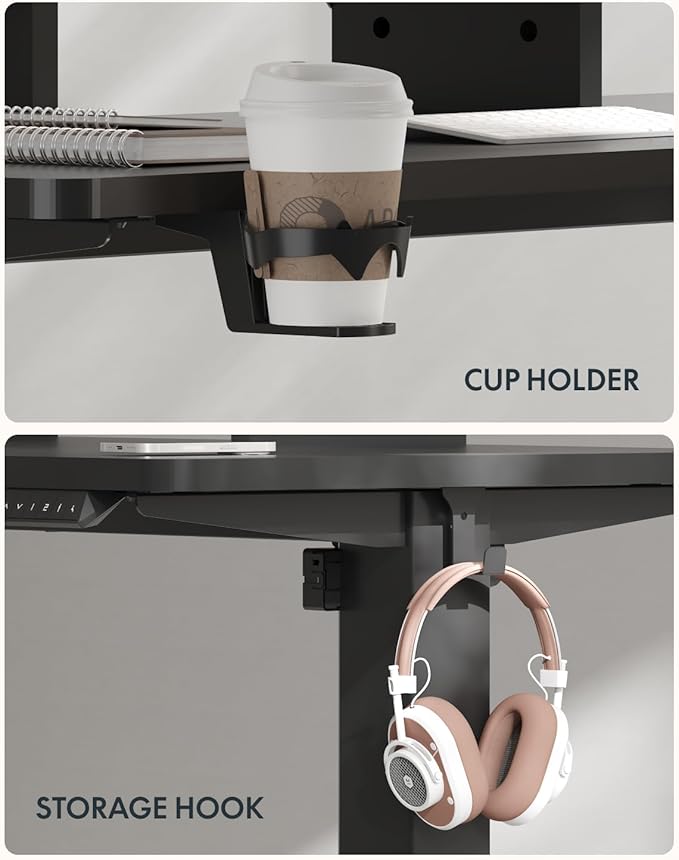 FLEXISPOT 71x32 Inch Electric Large Standing Desk for Home & Office, Spacious Splice Board Desk with Cable Management & Organizer, Cup Holder & Hook, Black