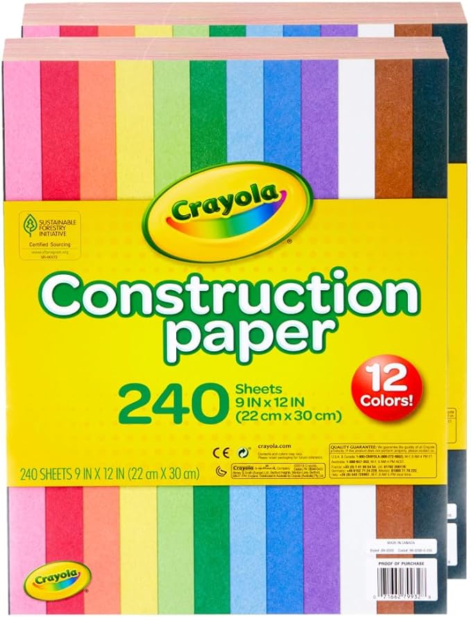 Crayola Construction Paper Bulk Pack (480 Sheets) – 10 Assorted Colors, 9x12, Classroom Arts & Crafts Supplies for Kids, Art Paper for School Projects