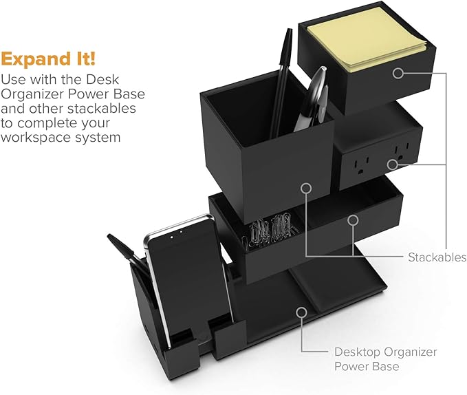 Bostitch Office Konnect Desk Organizer Accessory Tray & Storage Cup Bundle, Stacks for Desktop Storage,Makeup Organization, Black