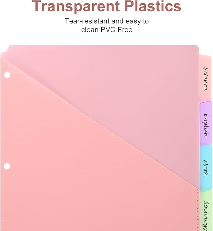【5 Tabs Dividers with Pockets for 3 Ring Binder, 5 Count Binder Dividers for US Letter Size, Tabbed Dividers for School, Office, and Home Organization, 5 Pastel Colors (1)】
