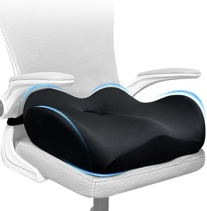 X Large Memory Foam Seat Cushions for Office Chairs, Long Sitting Pressure Relief Ergonomic Office Chair Cushion for Butt Coccyx Tailbone Sciatica, Car Seat Booster for Height (Black)