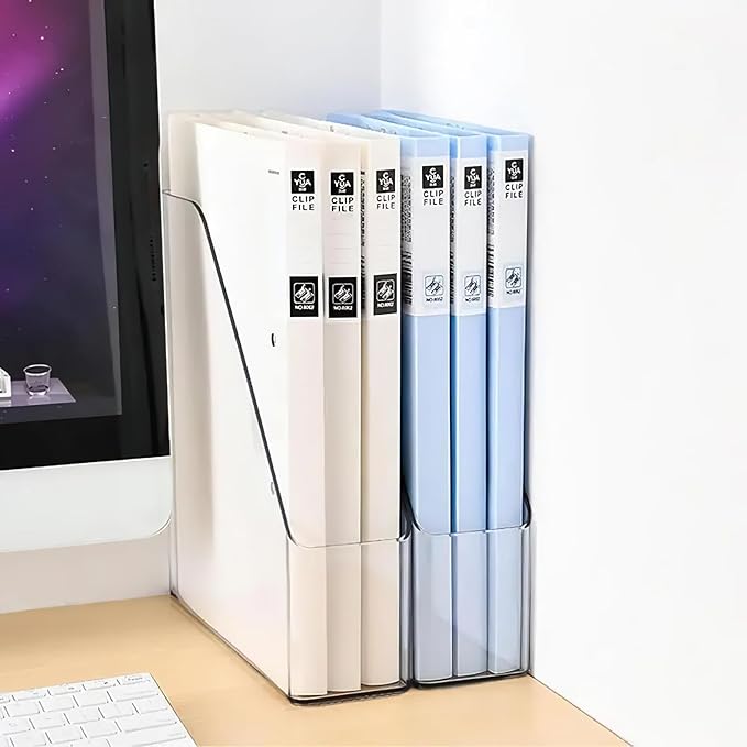 2 Pack Vertical File Holder Clear PET Desk Organizer and Storage Bins Holding for Magazines Binders Notebooks Envelopes File Organizer for Desk Multi-purpose Plastic Document Organizer Work Desktops