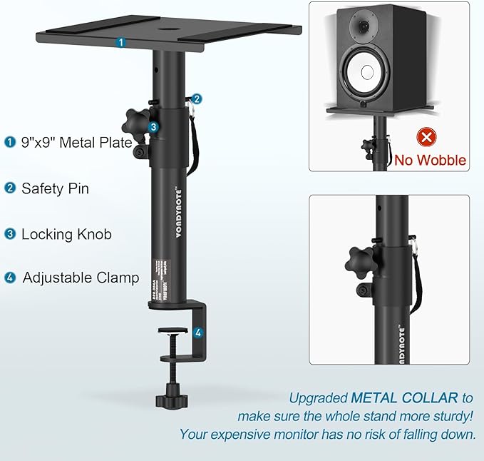 Set of 2 Studio Monitor Stands Desktop Speaker Stands Height Adjustable 12" to 18" Speaker Stands with Desk Clamp