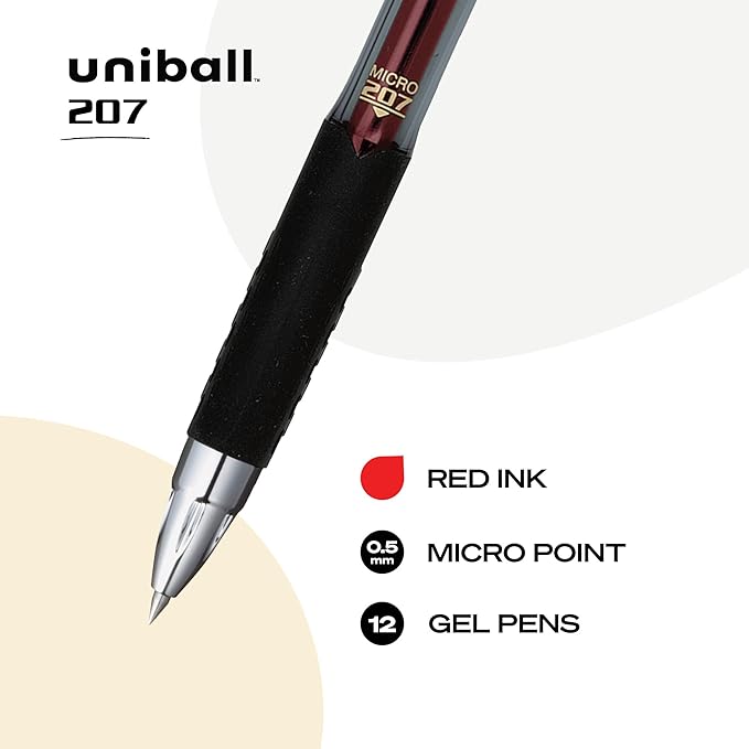 uniball 207 Retractable Gel Pens, Micro Point (0.5mm), Red