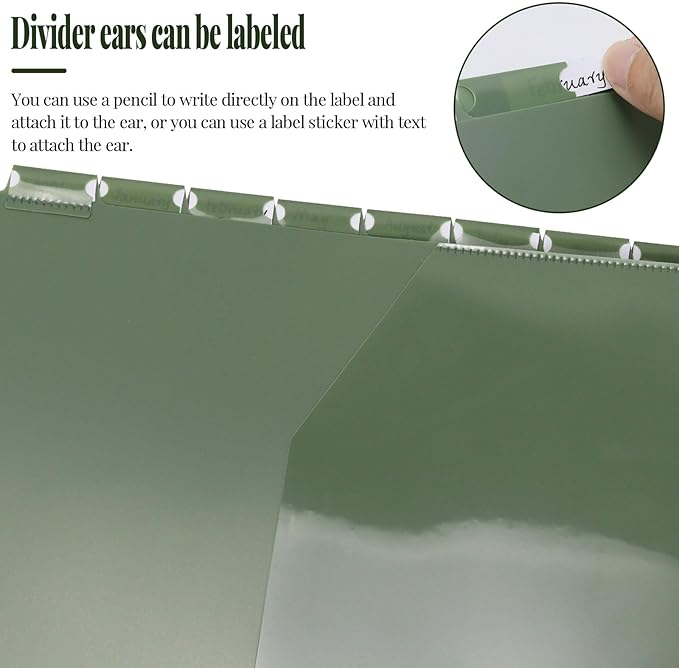 Koqye Binder Dividers with Pockets - 8 Plastic Dividers for 3 Ring Binders - A4 Bividers with Tabs for Planners (Dark Green - 1 Pack)
