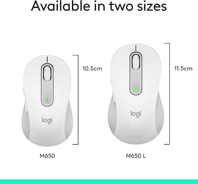 Logitech Signature M650 Wireless Mouse - for Small to Medium Sized Hands, Silent Clicks, Customizable Side Buttons, Bluetooth, Multi-Device Compatibility - Off White (Renewed)