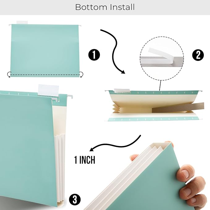 Y YOMA Letter Size - 24 Pack Extra Capacity Hanging File Folders Accordion Decorative Reinforced File Folder Cute Colored Expandable Folder for Office Home with 1/5-Cut Adjustable Tabs, Teal Blue