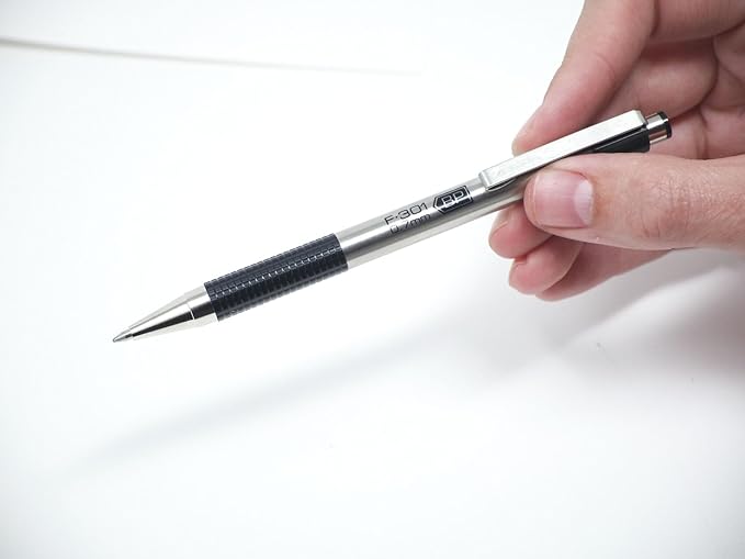 Zebra Pen F-301 Compact Ballpoint Black Ink Fine Point 0.7mm Pen, Easy-Glide Ink, Stainless Steel Retractable, Non-Slip Grip, Converts from Full Size to Pocket Size, 2-Pack (27412)