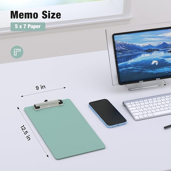 2 Pack Small Clipboards, A5 Plastic Mini Deep Green Clip Board for Classroom, Students, Kid, Size 6" x 9" with Low Profile Clip, Office & School Supply