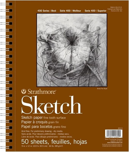 Strathmore 400 Series Sketch Pad, 9x12 inch, 50 Sheets - Artist Sketchbook for Drawing, Illustration, Art Class Students